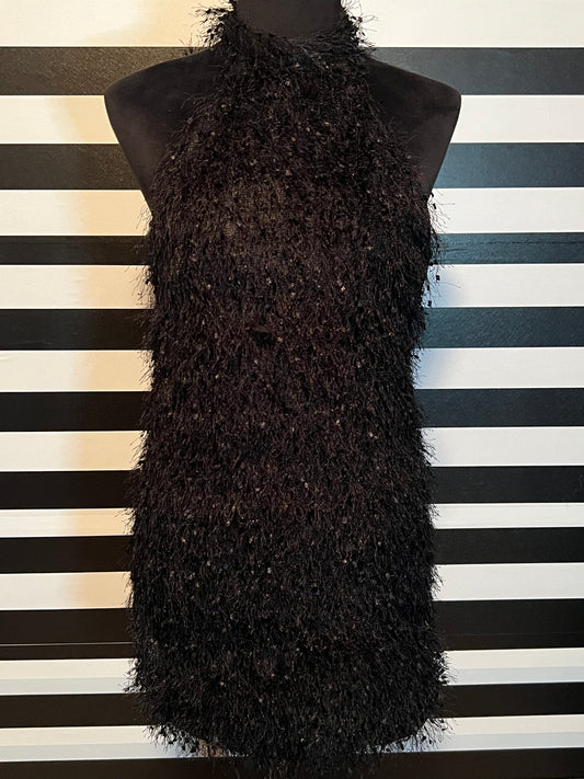 Black Halter Fringe Dress